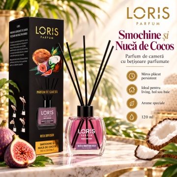 Loris Parfum Smochine & Nucă de Cocos 120 ml – Odorizant de Cameră cu Bețișoare Parfumate