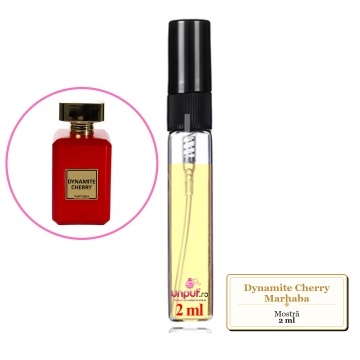 Mostra fiola din Dynamite Cherry Marhaba, decant sticla cu pulverizator