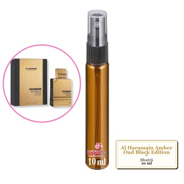 Mostra fiola din Parfumul Al Haramain Amber Oud Black Edition, decant sticla cu pulverizator