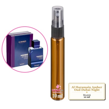 Mostra fiola din Parfumul Al Haramain Amber Oud Dubai Night, decant sticla cu pulverizator