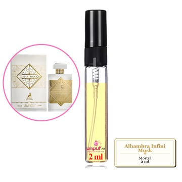Mostra fiola din Parfumul Alhambra Infini Musk, decant sticla cu pulverizator