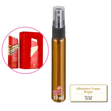 Mostra fiola din Parfumul Alhambra Vogue Rouge, decant sticla cu pulverizator