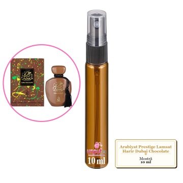 Mostra fiola din Parfumul Arabiyat Prestige Lamsat Harir Dubai Chocolate, decant sticla cu pulverizator