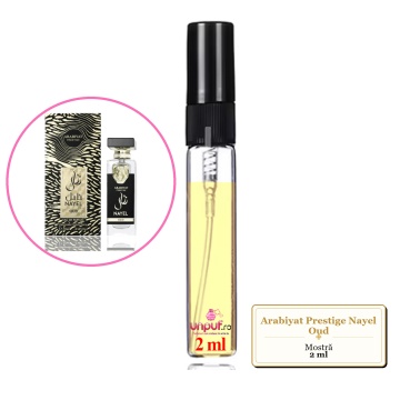 Mostra fiola din Parfumul Arabiyat Prestige Nayel Oud, decant sticla cu pulverizator