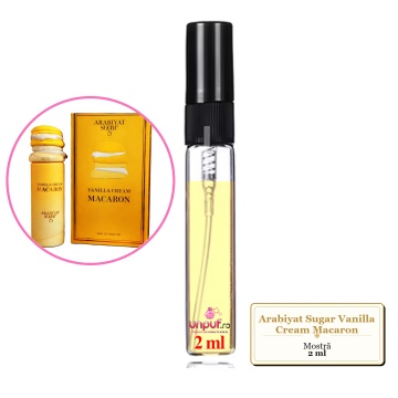 Mostra fiola din Parfumul Arabiyat Sugar Vanilla Cream Macaron, decant sticla cu pulverizator