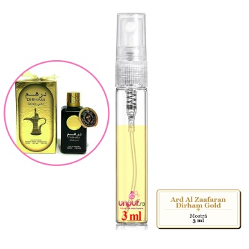 Mostra fiola din Parfumul Ard Al Zaafaran Dirham Gold, decant sticla cu pulverizator - Img 2