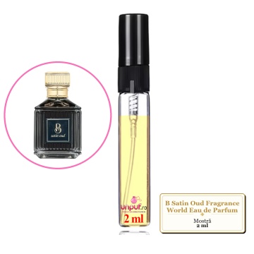 Mostra fiola din Parfumul B Satin Oud Fragrance World Eau de Parfum, decant sticla cu pulverizator - Img 4
