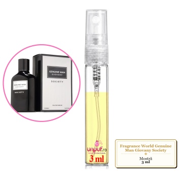 Mostra fiola din Parfumul Fragrance World Genuine Man Giovany Society, decant sticla cu pulverizator - Img 3