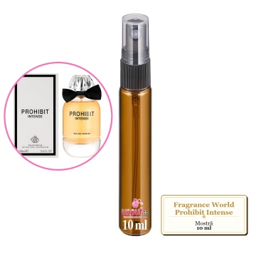 Mostra fiola din Parfumul Fragrance World Prohibit Intense, decant sticla cu pulverizator