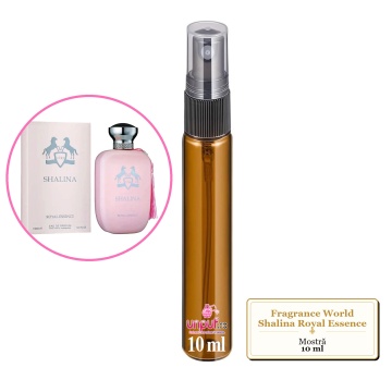 Mostra fiola din Parfumul Fragrance World Shalina Royal Essence, decant sticla cu pulverizator