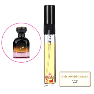 Mostra fiola din Parfumul Gulf Orchid Ghawali, decant sticla cu pulverizator