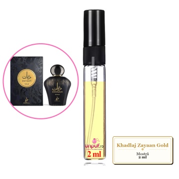 Mostra fiola din Parfumul Khadlaj Zayaan Gold, decant sticla cu pulverizator