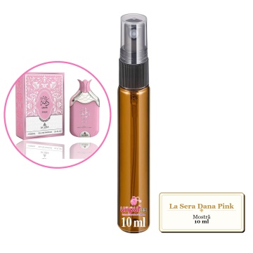 Mostra fiola din Parfumul La Sera Dana Pink, decant sticla cu pulverizator