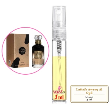Mostra fiola din Parfumul Lattafa Awraq Al Oud, decant sticla cu pulverizator - Img 2