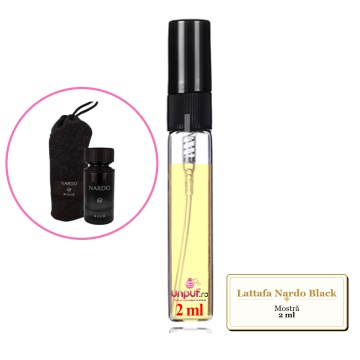 Mostra fiola din Parfumul Lattafa Nardo Black, decant sticla cu pulverizator