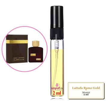 Mostra fiola din Parfumul Lattafa Ramz Gold, decant sticla cu pulverizator