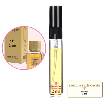 Mostra fiola din Parfumul Lorinna Paris Cassia 111, decant sticla cu pulverizator