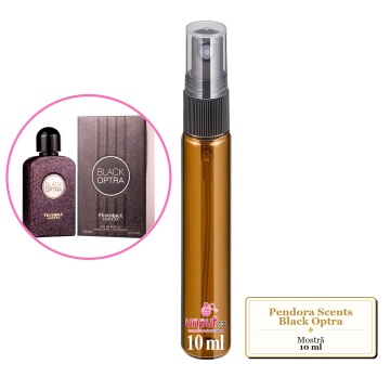 Mostra fiola din Parfumul Pendora Scents Black Optra, decant sticla cu pulverizator
