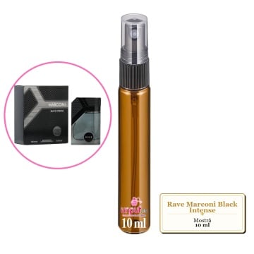 Mostra fiola din Parfumul Rave Marconi Black Intense, decant sticla cu pulverizator