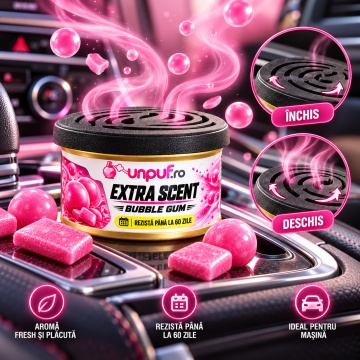 Odorizant Auto Unpuf Extra Scent Bubble Gum, Parfum Auto Dulce, Intensitate Reglabilă, Până la 60 Zile, 40g - Img 6