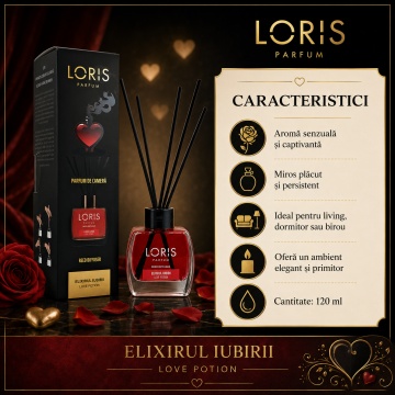 Odorizant de Cameră cu Bețișoare Parfumate Loris Parfum Love Potion, 120 ml, Esență Elixirul Iubirii, Miros Elegant și Persistent - Img 3
