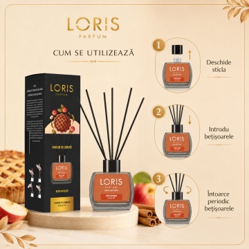Odorizant de Cameră cu Bețișoare Parfumate Loris Parfum Tartă cu Mere, 120 ml, Esență Apple Pie, Miros Cald și Persistent - Img 6