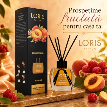 Odorizant de Cameră cu Bețișoare Parfumate Loris Parfum Zmeură și Piersică, 120 ml, Esență Fructată, Miros Plăcut și Persistent - Img 3