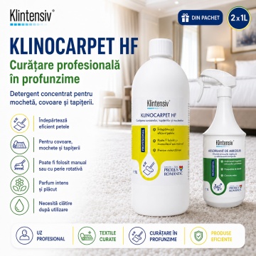 Pachet curatare textile si eliminare mirosuri Klintensiv Professional Textile Fresh, KLINOCARPET HF si absorbant profesional, 2x 1 L, 4x Stickere - Img 6