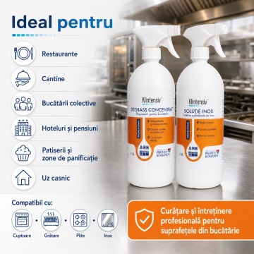 Pachet degresant profesional cuptor si solutie inox Klintensiv Professional, DEGRASS concentrat pentru grasime arsa si curatare suprafete metalice, 2x 1 L, 4x Stickere - Img 6