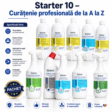 Pachet firma de curatenie Starter 10 Klintensiv Professional, detergenti pardoseli, anticalcar, Igienic Plus, multisuprafete, geamuri, mobilier, textile si mirosuri, 10 produse, 9.75 L, 4x Stickere - Img 6
