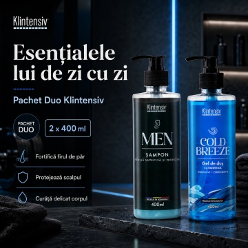Pachet ingrijire barbati Klintensiv, sampon cu Zinc PCA si Pantenol 400 ml si gel de dus hidratant Cold Breeze 400 ml, 2 produse, 800 ml, 4x Stickere - Img 6