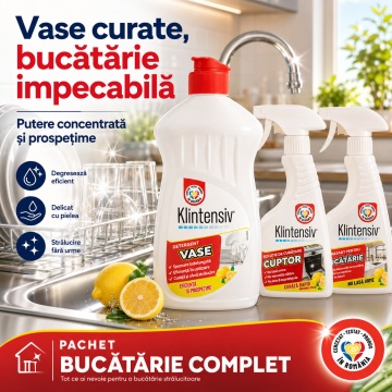 Pachet solutii curatenie bucatarie Klintensiv, degresant, solutie cuptor si detergent de vase, pentru grasime arsa si murdarie persistenta, 3x 500 ml, 4x Stickere - Img 5