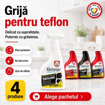 Pachet solutii curatenie electrocasnice si suprafete delicate Klintensiv, pentru inox, plita vitroceramica, teflon si aparate electrocasnice, 4x 500 ml, 4x Stickere - Img 5