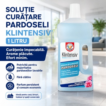 Pachet solutii curatenie generala intensiva Klintensiv, degresant cu bicarbonat, solutie baie, gel detartrant WC si detergent pardoseli, 4 produse, 2,75 L, 4x Stickere - Img 5