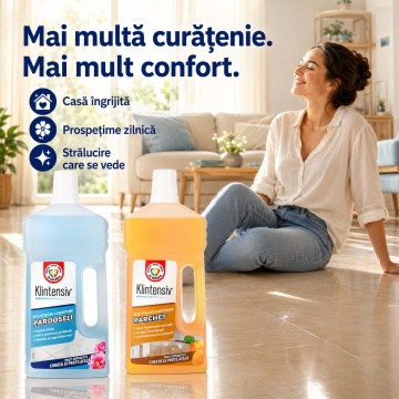 Pachet solutii curatenie Klintensiv, pentru pardoseli, parchet, gresie, marmura si granit Klintensiv, detergent concentrat fara clatire, parfum persistent, 2x 1 L, 4x Stickere - Img 5