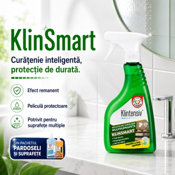 Pachet solutii curatenie pardoseli, parchet si suprafete Klintensiv KlinSmart, detergent pardoseli, solutie parchet si protectie remanenta, 3 produse, 2,5 L, 4x Stickere - Img 5