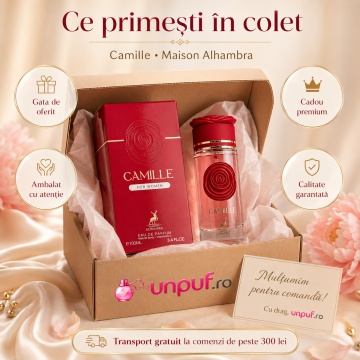 Parfum Arăbesc Alhambra Camille 100 ml, Apă de Parfum Damă, Inspirat Midnight Rose, Aromă Floral Fructată Feminină cu Bergamotă, Fructe Delicate, Pară, Bujor, Flori Albe, Iasomie, Trandafir, Lemn Alb, Mosc și Vanilie - Img 4