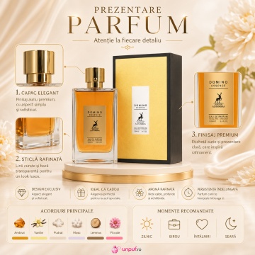 Parfum Arăbesc Alhambra Domino Essence 100 ml, Apă de Parfum Unisex, Damă și Bărbat, Maison Alhambra, Inspirat Rosendo Mateu, Aromă Oriental Modernă Ambrată și Vanilată cu Note Fructate, Bergamotă, Condimente, Iasomie, Trandafir, Note Lemnoase, Cedru, Amb - Img 3