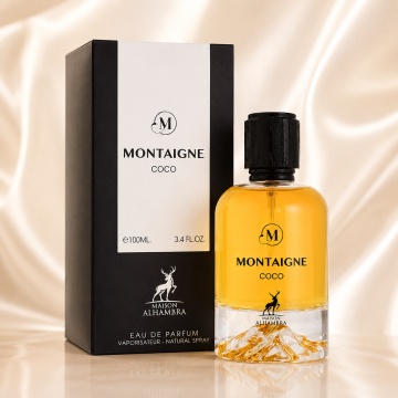 Parfum Arăbesc Alhambra Montaigne Coco 100 ml, Apă de Parfum Damă, Maison Alhambra, Inspirat Coco Vanille, Aromă Oriental Modernă Cremoasă și Tropicală cu Note Fructate, Bergamotă, Condimente, Iasomie, Trandafir, Note Lemnoase, Cedru, Ambră, Mosc și Vanil