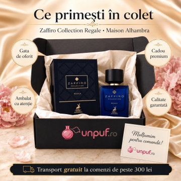 Parfum Arăbesc Alhambra Zaffiro Collection Regale Maison Alhambra 100 ml, Apă de Parfum Unisex, Damă și Bărbat, Aromă Oriental Modernă, Inspirat Regent Leather - Img 4