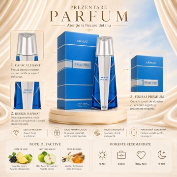 Parfum Arăbesc Armaf Blue Sky 105 ml, Apă de Parfum Unisex Damă și Bărbat, Aromă Fresh Fructată Citrică cu Ananas, Bergamotă, Măr, Vanilie, Ambroxan și Note Lemnoase - Img 3