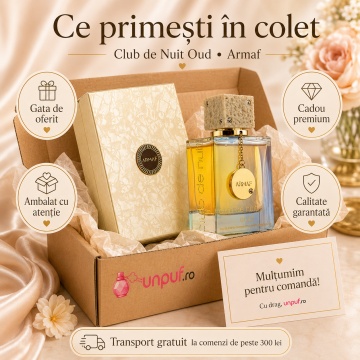 Parfum Arăbesc Armaf Club De Nuit Oud 105 ml, Apă de Parfum Unisex Damă și Bărbat, Aromă Oud Orientală cu Bergamotă, Piper, Șofran, Patchouli, Santal, Trandafir, Oud, Ambră, Mosc și Piele - Img 4