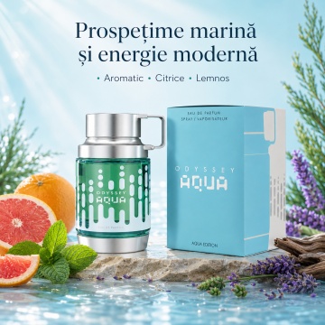 Parfum Arăbesc Armaf Odyssey Aqua 100 ml, Apă de Parfum Bărbat, Aromă Acvatic Aromatică Fresh cu Grapefruit, Note Marine, Bergamotă, Lavandă, Rozmarin, Salvie, Cedru, Ambroxan și Mosc - Img 8