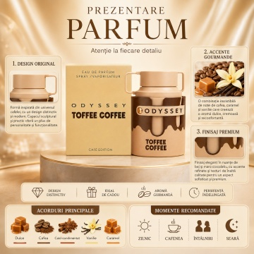 Parfum Arăbesc Armaf Odyssey Toffee Coffee 100 ml, Apă de Parfum Unisex Damă și Bărbat, Aromă Gurmand Dulce, Cafea, Caramel, Vanilie și Praline, Inspirată de Amore Caffe Mancera - Img 3