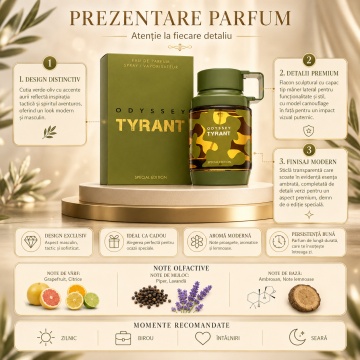 Parfum Arăbesc Armaf Odyssey Tyrant 100 ml, Apă de Parfum Bărbat, Aromă Aromatic Orientală, Citrică, Ambrată și Masculină, Inspirată de Tygar Extrait - Img 3