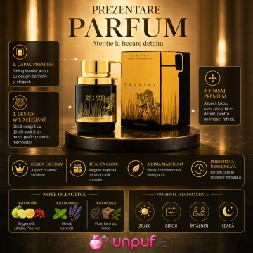 Parfum Arăbesc Armaf Odyssey Wild One Gold Edition 100 ml, Apă de Parfum Bărbat, Aromă Oriental Ambrată, Fresh, Condimentată și Elegantă, Inspirată de Sauvage - Img 3