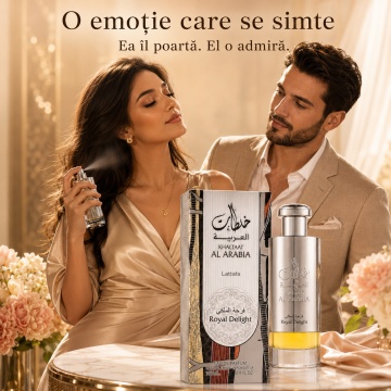 Parfum Arăbesc Bărbat Khaltaat Al Arabia Royal Delight Lattafa 100 ml, Apă de Parfum, Inspirat de Percival, Aromă Oriental Condimentată cu Măr, Fructe, Nucșoară, Cuișoare, Condimente, Lemn de Cedru, Mosc și Ambră - Img 5