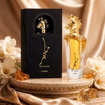 Parfum Arabesc Bărbați Maahir Gold Lattafa, Eau de Parfum 100 ml, Masculin, Ambrat Lemnos Vanilat, Santal, Vanilie