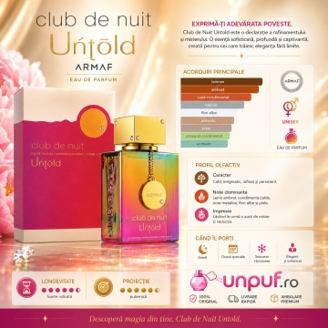 Parfum Arăbesc Club De Nuit Untold Armaf 105 ml, Apă de Parfum Unisex Damă și Bărbat, Aromă Oriental Florală, Lemnoasă, Ambrată și Sofisticată, Inspirată de Baccarat Rouge 540 - Img 9