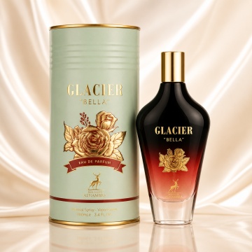Parfum Arăbesc Damă Glacier Bella Maison Alhambra 100 ml, Apă de Parfum, Inspirat de La Belle Jean Paul Gaultier, Aromă Oriental Vanilată cu Pară, Bergamotă, Boabe de Tonka, Iasomie, Piele, Vanilie, Note Florale, Ambră și Mosc